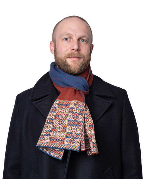 Design 4 -  Heritage Scarf with blue and rust centre - BAKKA