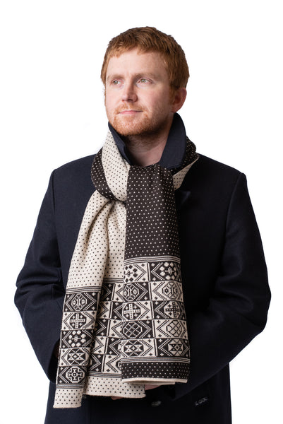 Design 4 - Thick 2-colour Scarf with polka dot centre - BAKKA